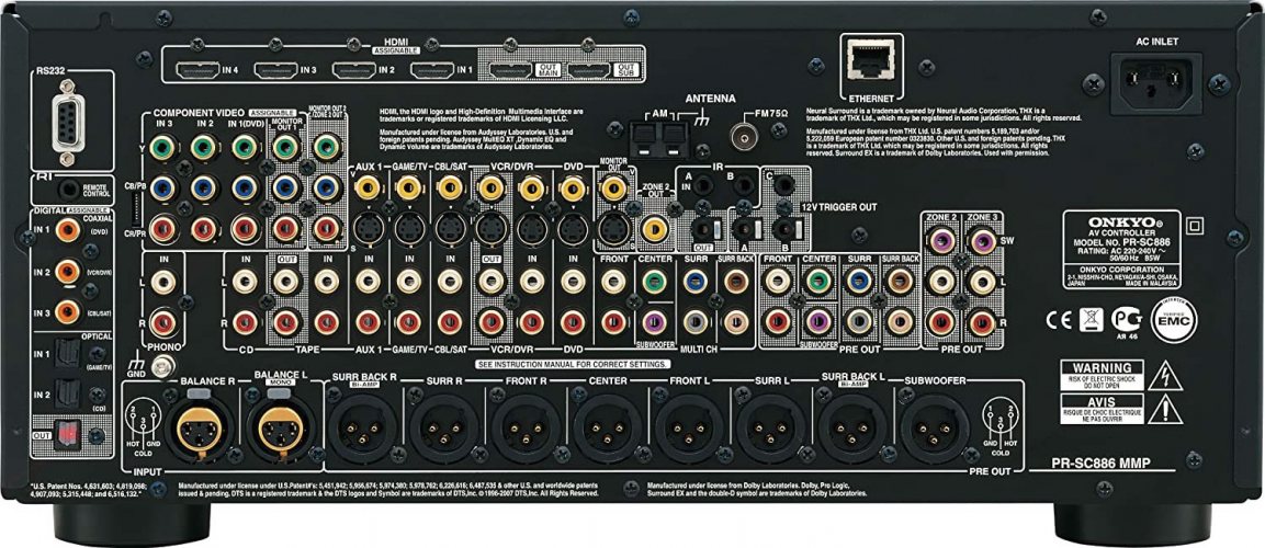 Задняя панель Onkyo PR-SC886