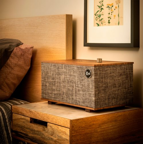 Klipsch The Three with Google Assistant (Walnut) в интерьере в спальне