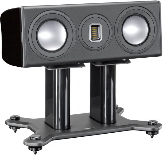 Monitor Audio PLC150 II (Piano Black) на напольной стойке