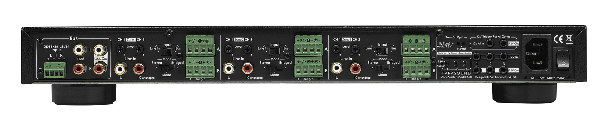 Задняя панель Parasound ZoneMaster 650