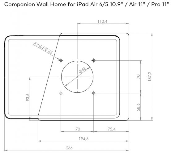  Настенное крепление для iPad Pro Displine Companion Wall Home. Размеры.
