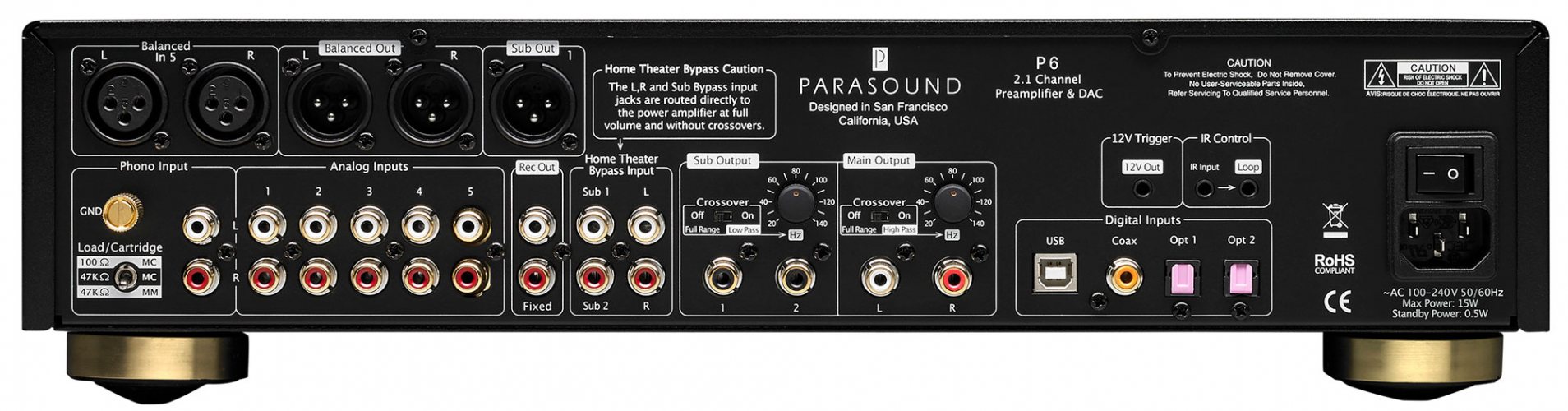 Parasound P6 (Black) задняя панель