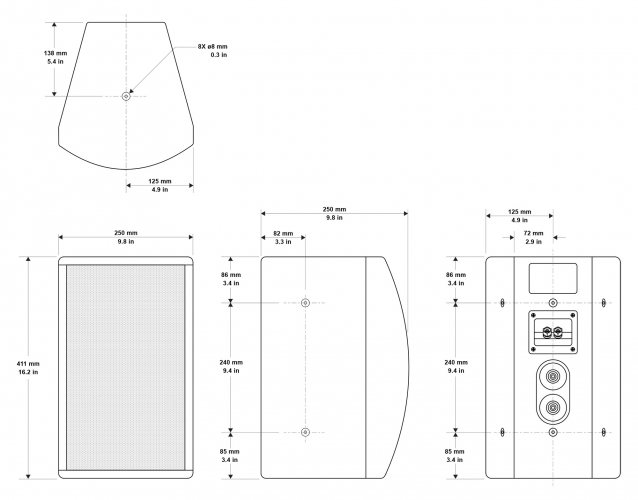 Размеры Biamp MASK8F-W