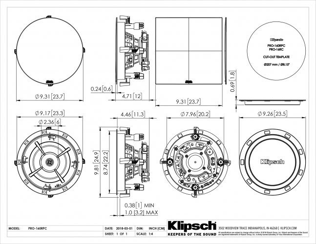 Размеры Klipsch PRO-160RPC