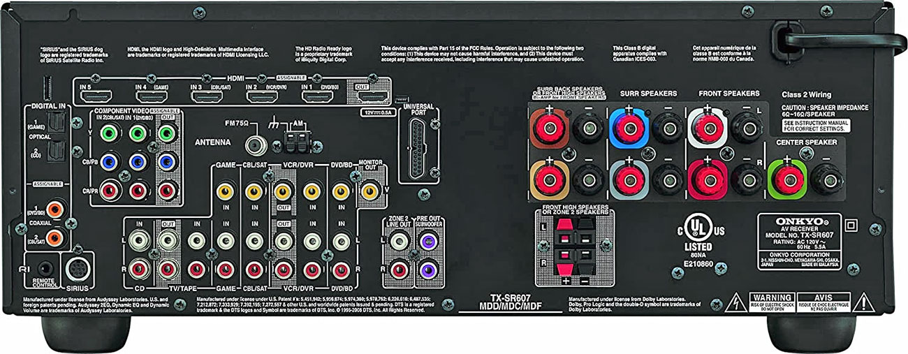 Задняя панель Onkyo TX-SR607